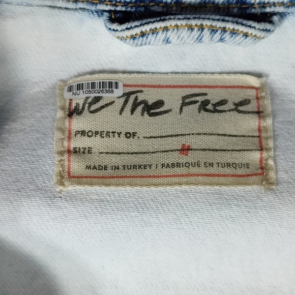 Free People We The Free Destroyed Long & Lean Trucker Jacket Oversized Denim Med - Picture 8 of 11